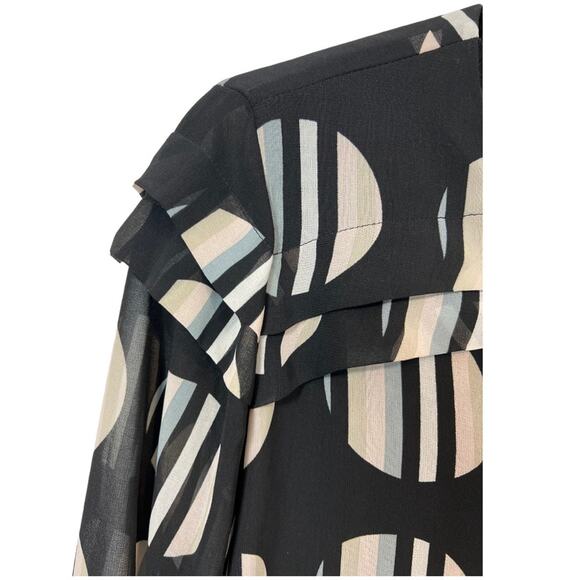 CALVIN KLEIN Geometric Dots Lined  layered long sleeve blouse relaxed fit - Picture 5 of 11